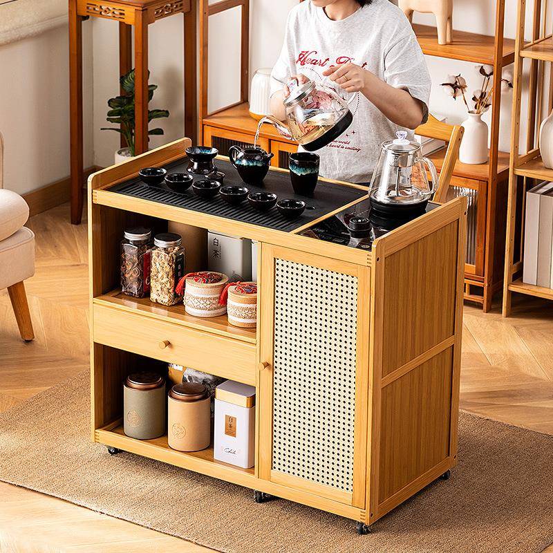 AL移动茶台小茶桌家用AMX8新中式实木车水壶一烧体茶水柜带轮茶茶
