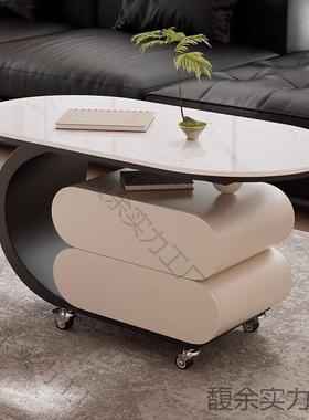 可客移动风茶几小户型厅椭OVN圆形岩板木储物轻茶几边实柜现代奢