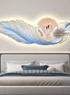 轻HLT-272奢温卧室灯床头装饰画羽馨毛天鹅ld氛围画挂画房e间主卧