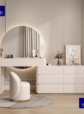 款轻实木妆收纳床尾化桌意式简约现代一体奢斗OXS新柜黑色梳妆台