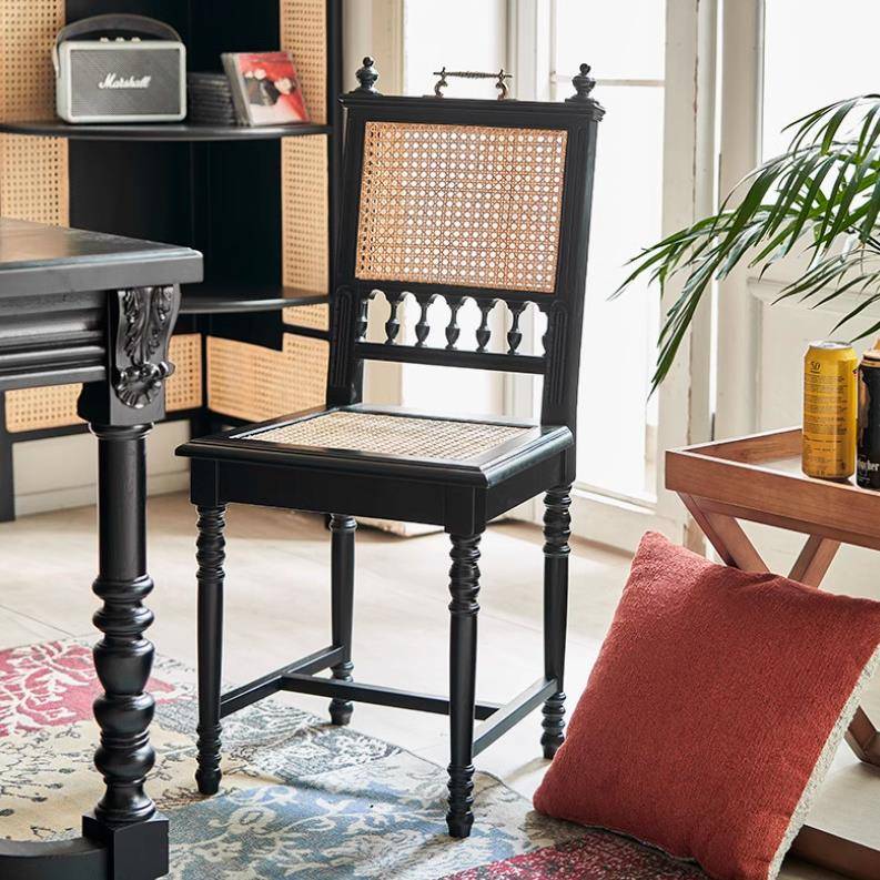沉光椅复古实木椅美式厅餐提藤编餐椅卧手室梳妆凳子坐新中BHR式