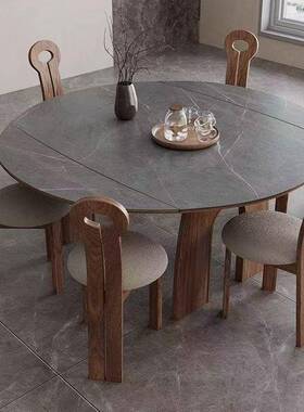 用法餐式复古风可伸缩sf4943板圆形岩餐桌椅小户型厅家用折叠桌方