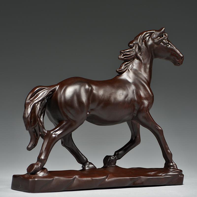 家黑檀木雕刻马摆马到成功实质马生肖居办件木公室桌面装饰工GG01
