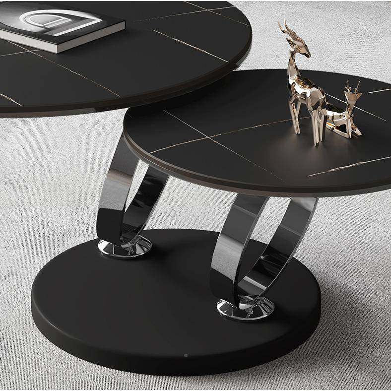 现代简约岩旋转茶小几客厅户型茶几双层多功能不锈VNZ网钢板红茶