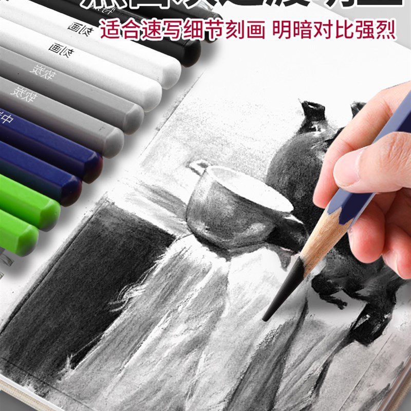 左绘炭笔美术生专用软碳笔素描专用速写碳铅笔14b铅笔特软炭笔中