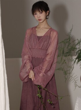 喵吉百搭长袖收腰显瘦空调衫罩衫设计感薄款紫色防晒衫外套女春夏