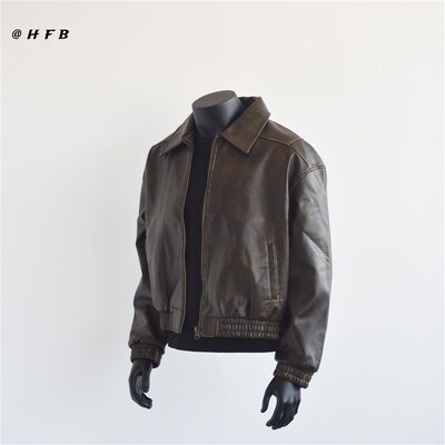 HFB 秋季新款宽松百搭短款显高皮衣夹克机车休闲外套上衣男士L154