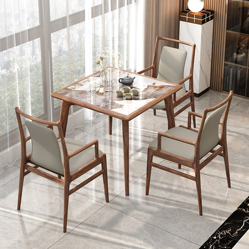 新中式实木方桌子正方形家用阳台茶桌 小户型轻奢岩板餐桌八仙桌