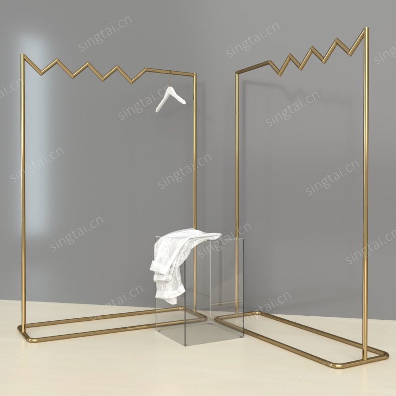 服装店展示架创意波浪形陈列架不锈钢正挂侧挂落地式中岛架挂衣架