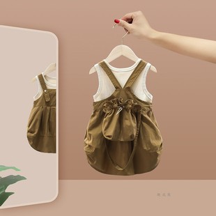 女童夏季背带裤套装2024新款洋气宝宝短袖背心两件套婴儿童夏装薄