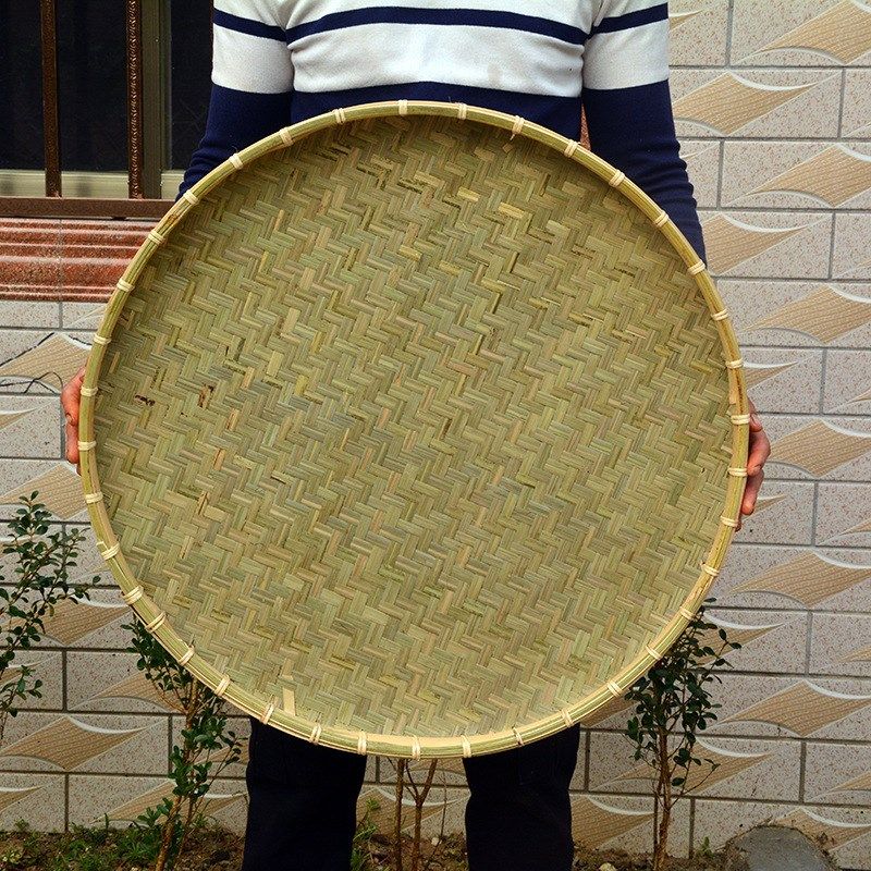 竹簸箕无孔圆簸箕晒匾农家用收纳筐竹制品头层竹青竹筛子大号