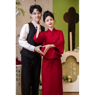 新中式敬酒服新娘2024新款结婚回门便装订婚礼服红色旗袍套装四季