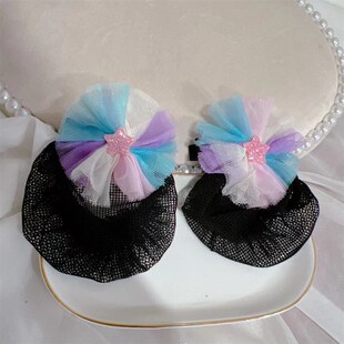 儿童丸子头发网女童网兜儿童头饰跳舞盘发网女孩发套皇冠头花发夹