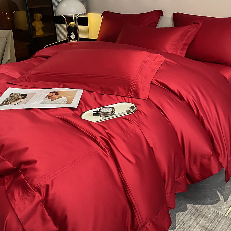 轻奢结婚四件套红色纯棉全棉被套备婚床单高级感婚房婚庆床上用品