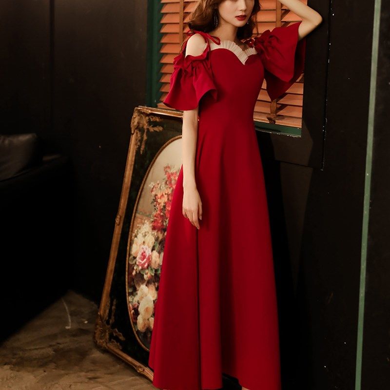红色敬酒服2024新款新娘小个子订婚连衣裙女高级感晚礼服裙子法式