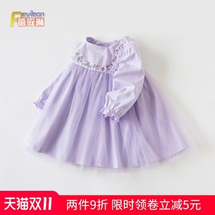 2025新款小童女宝宝秋装连衣裙子秋天衣服婴儿紫色国风公主裙1岁2