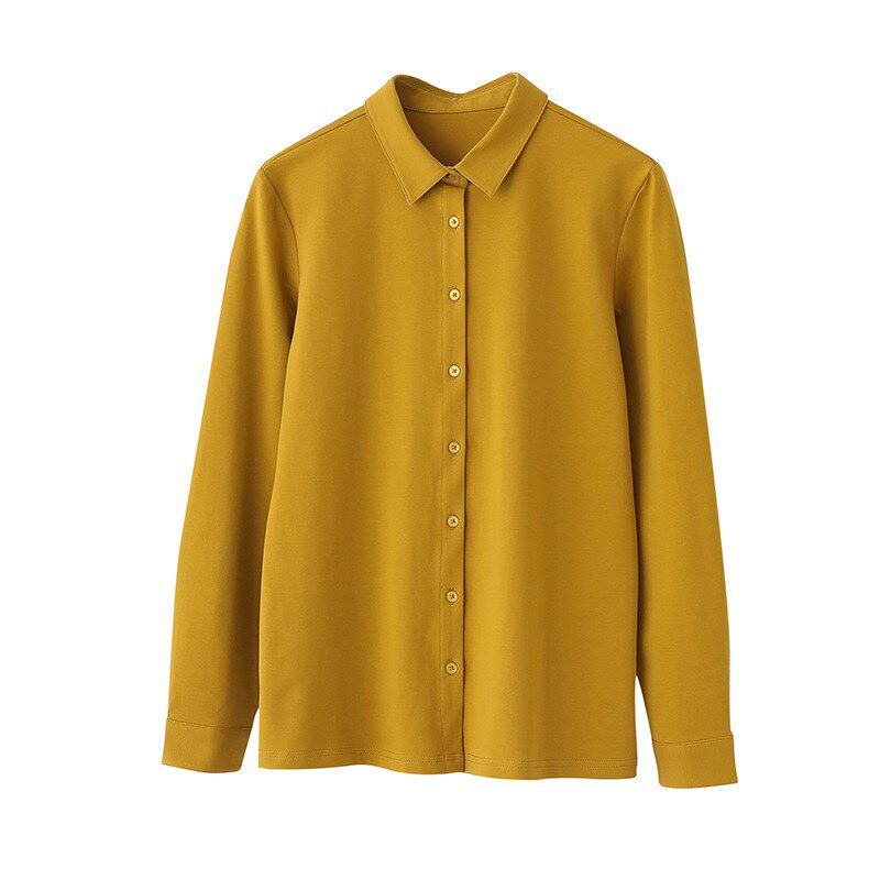 2024秋季大码职业公务员翻领衬衫女长袖打底弹力针织长绒纯棉衬衣