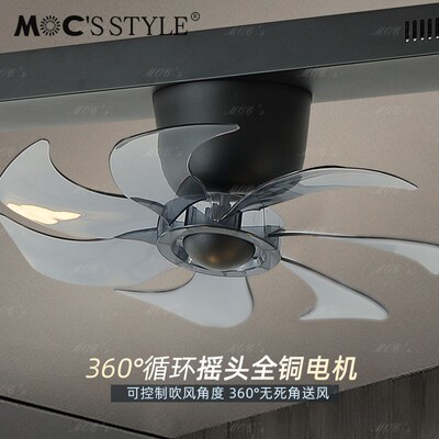 默川法式复古花纹布艺餐厅吊扇灯实木奶油中古风书房餐桌风扇吊灯