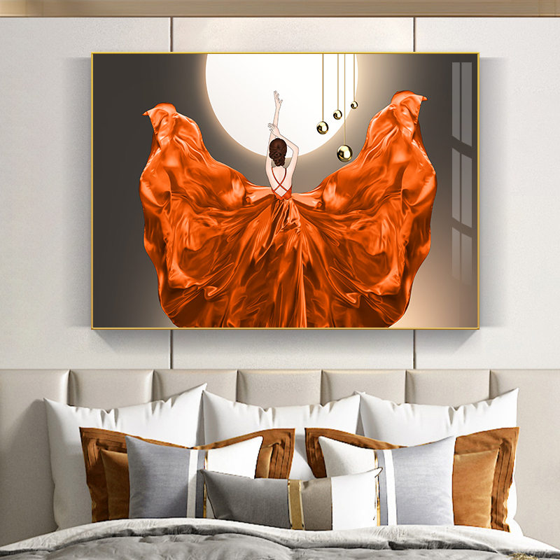 卧室床头装饰画横版美女人物主卧房间挂画轻奢客厅酒店背景墙壁画