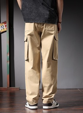 春夏薄高个子工装裤男大码加长卡其色宽松直筒弹力胖子195cm男裤