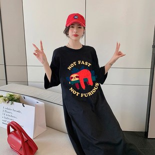 拖地连衣裙到脚踝超长款胖mm巨显瘦纯棉过膝宽松遮肚子大码女长裙