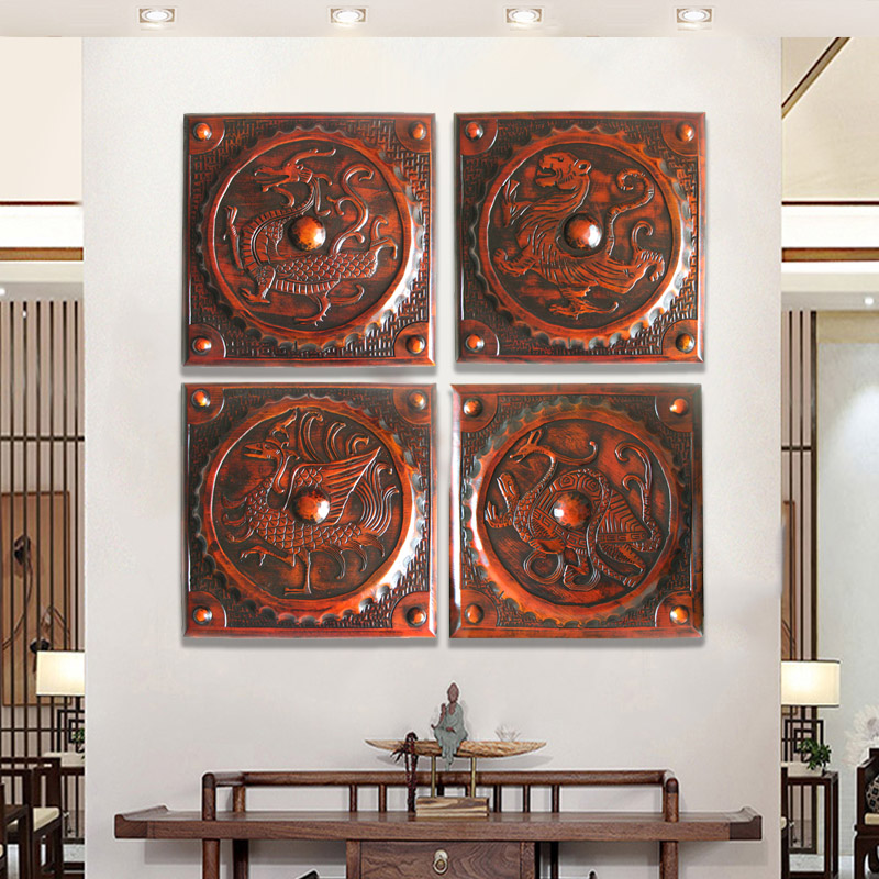 墙上挂饰墙壁桃木装饰挂件四象木雕走廊过道客厅沙发背景墙大壁饰