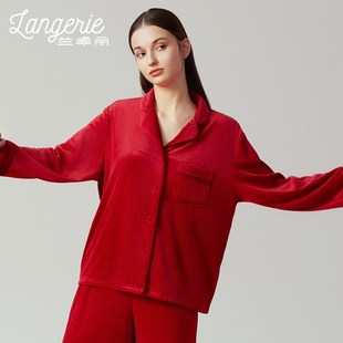 兰卓丽本命年红色家居服女上下套装保护厚暖衣双面平绒睡衣春秋款