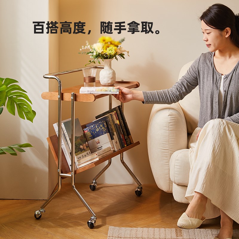边几客厅沙发旁可移动带轮小茶几家用床边简约置物架床头柜多功能