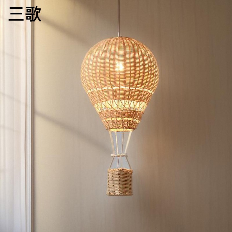 热气球吊灯简约藤编竹艺餐厅儿童房民宿游乐场幼儿园田园艺术吊灯