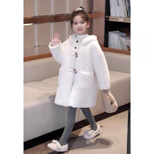 女童仿皮草外套秋冬款2024新款洋气时髦加厚大衣外套儿童装时尚款