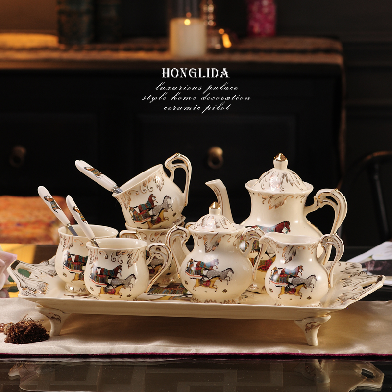 欧式咖啡具咖啡杯套装结婚英式陶瓷花茶下午茶茶具家用整套带托盘
