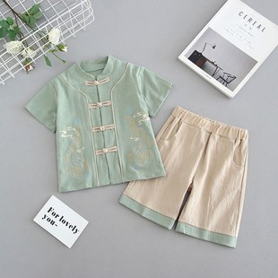 儿童汉服男童夏季短袖唐装宝宝夏装周岁礼服中国风套装表演服套装