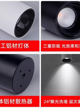 黑色led明装小射灯迷你防眩聚光免开孔客厅cob吸顶天花灯5W7W12W