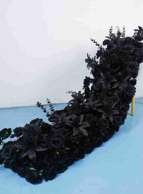 万圣节黑色玫瑰仿真花排T台花路引拱门婚庆装饰人造假花