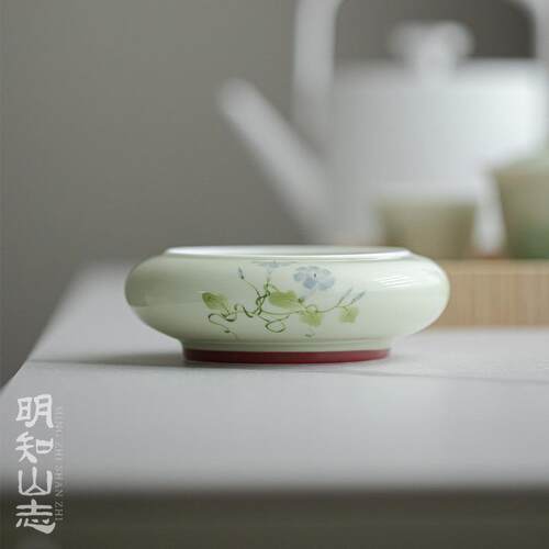 明知山志果青牵牛花藤怀云建水茶道配件水盂废水缸陶瓷手绘干泡