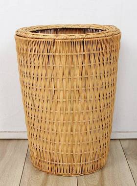 竹藤编织垃圾桶家用客厅卧室厨房无盖压圈立式中式废纸篓垃圾筒大