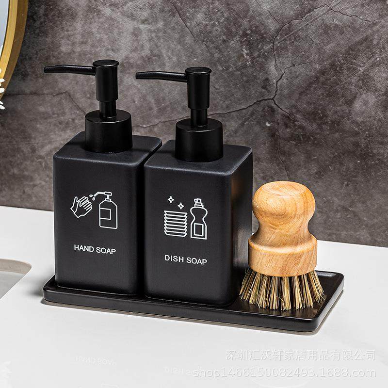 陶瓷乳液瓶托盘刷子套装厨房洗手洗碗分装瓶黑白按压分装空瓶,农用物资,其他肥料,淘宝优惠券,粉丝福利购,淘宝优惠卷
