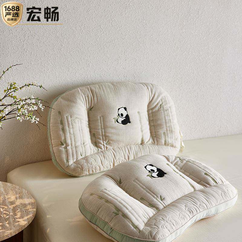 新款熊猫抱竹护家单人竹纤维枕用头颈护颈椎助睡眠枕MW-0620-芯枕