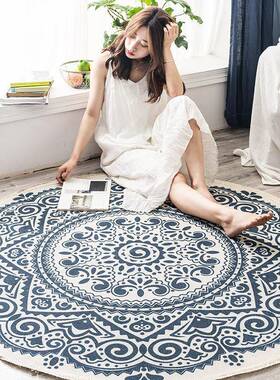 棉NT000056麻网茶红古圆形地毯吊篮地垫卧室边垫沙发几垫床边复毯