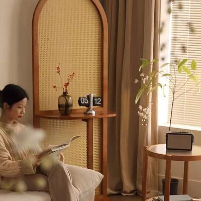 法式中复古藤编对实木座屏入XMC78645户隔断客厅置物关架卧室遮挡