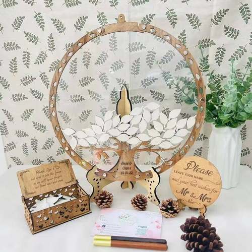 签签婚到台大树森系礼创意签名册婚礼言箱指留66纹树木片婚礼到框