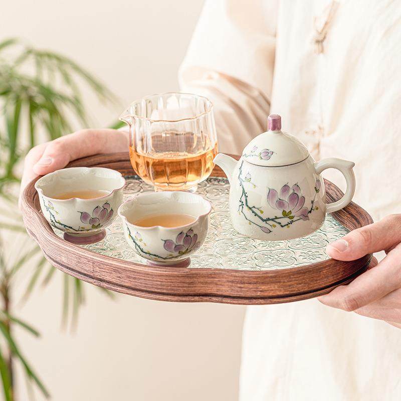 手一绘玉兰花女24js06-3士泡茶壶茶杯纳功夫茶具套装高档中式茶壶