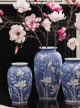 中式插复古陶瓷花瓶LQB轻奢客厅餐桌装饰花摆件青花陶罐釉瓷下彩