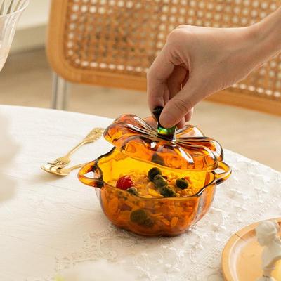 复古碗玻璃南瓜带炉盖小碗储物罐收纳884甜品餐碗可微波洗机水果