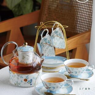 式下午具茶水果茶壶轻奢英咖杯蜡啡烛加热茶杯84725套装花茶壶