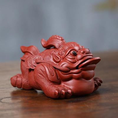 厂家宜兴紫FJM砂茶宠鸿当头金摆件工制手作蟾雕塑茶运玩三足金蟾