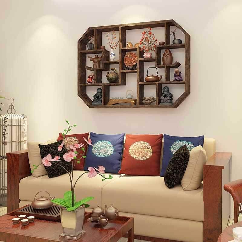 博古架KOD实木新中式茶壶架示展架墙上置茶物架简阁约现代多宝架