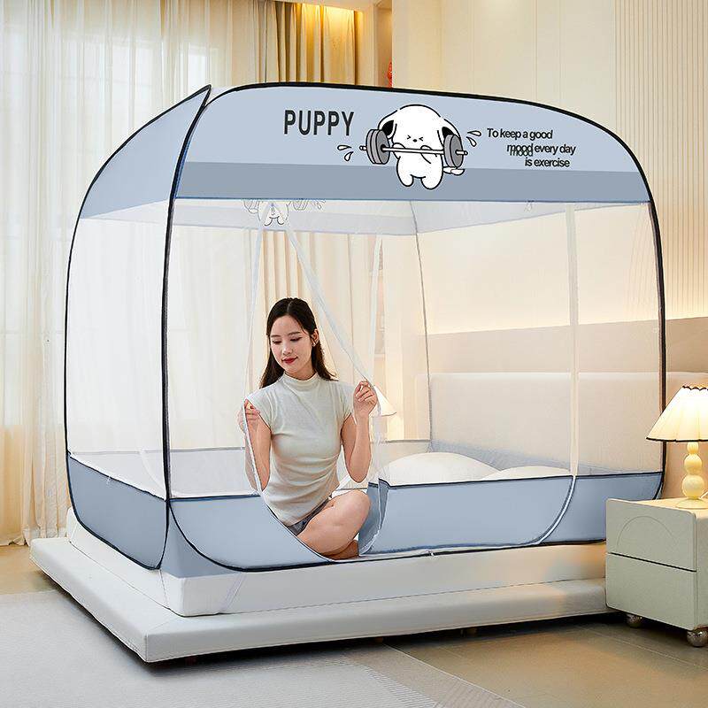 蒙古包蚊帐免安装家用2025卧室儿童1米5床可折叠纹帐轻奢风床帘