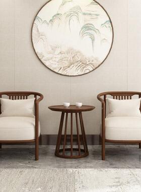 新式实木圈椅售楼接待洽谈椅家套用阳OVZ台区休闲中椅三件桌椅组