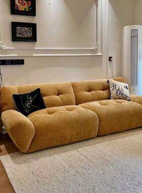 法奶油复设计师小户型客厅云朵布艺约式黄简色三人组合89459比熊